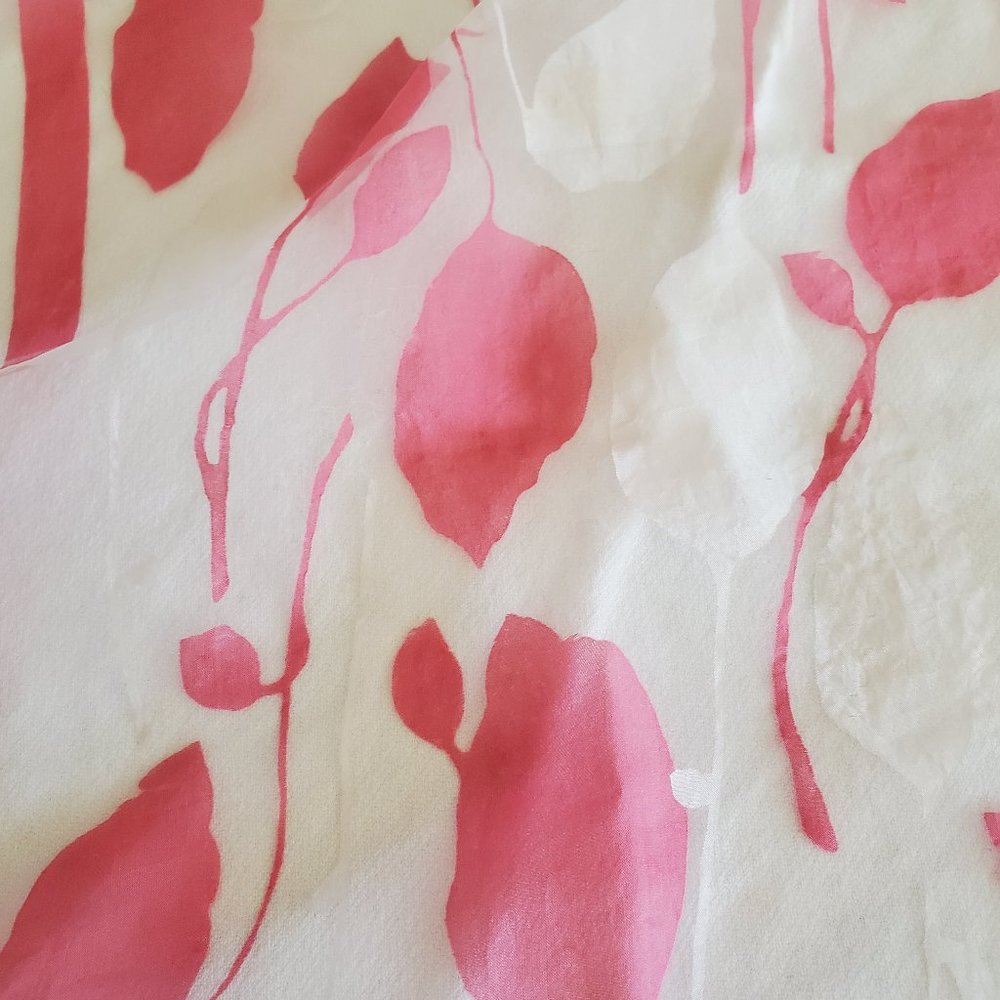 White and Pink Falling Leaves Scarf 14" X 43" - Picture 6 of 7